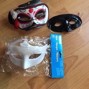 NWOT masks, satin gloves & headbands